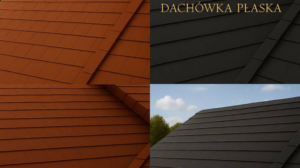 Obrazek przedstawia porównanie dwóch kolorów dachówek płaskich - czarnej i brązowej